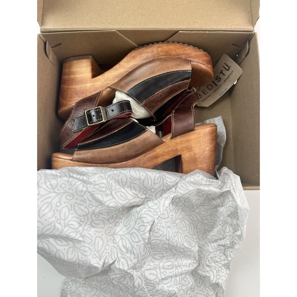 Bed Stu Jetsetter Wooden Clog Sandals 8 Cold Brew Rustic Leather Boho Platform - Picture 3 of 10